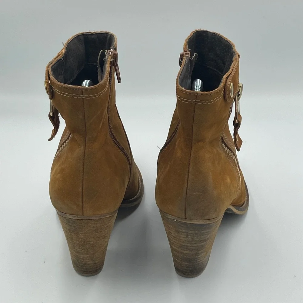 Aldo Brown‎ Suede Western Moto Ankle Boots Stacked Heel Boho Size 10